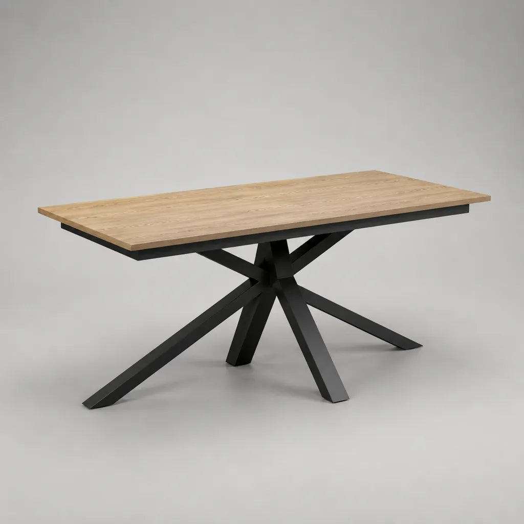 Table à manger rectangulaire pour 6 personnes en bois et métal, couleurs naturelles/noir, 160 × 90 × 76 cm