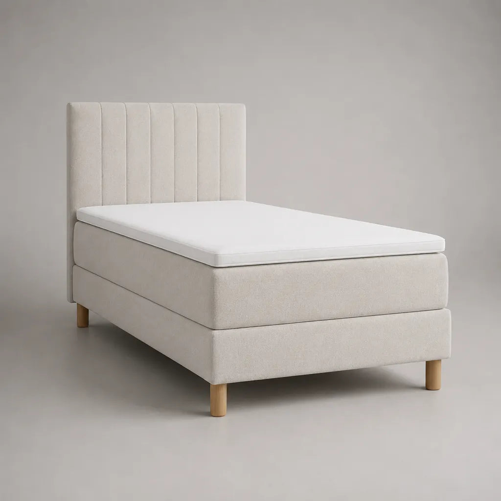 Lit simple avec matelas, Topper et couverture en polyester, blanc cassé, 90 × 200 cm