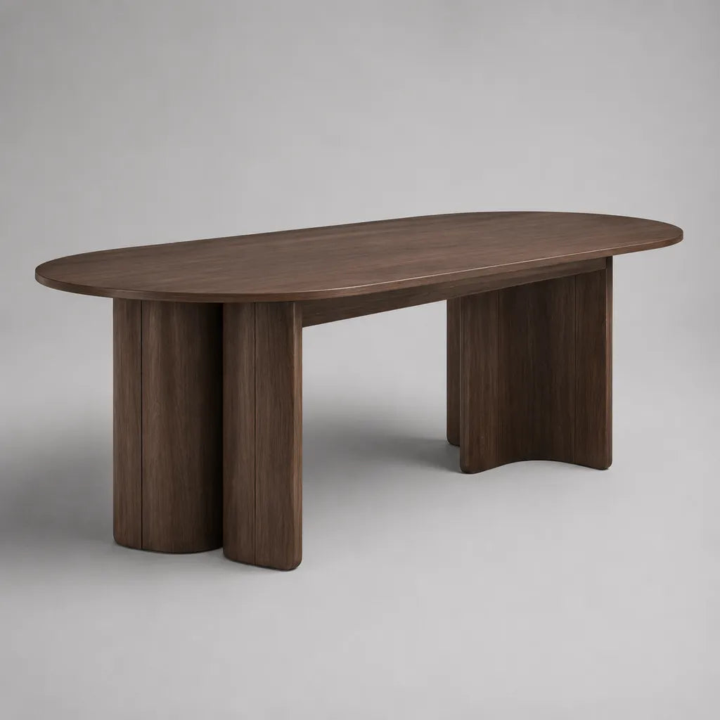 Table à manger ovale en MDF avec placage de noyer, brun foncé, 180 × 90 × 75 cm