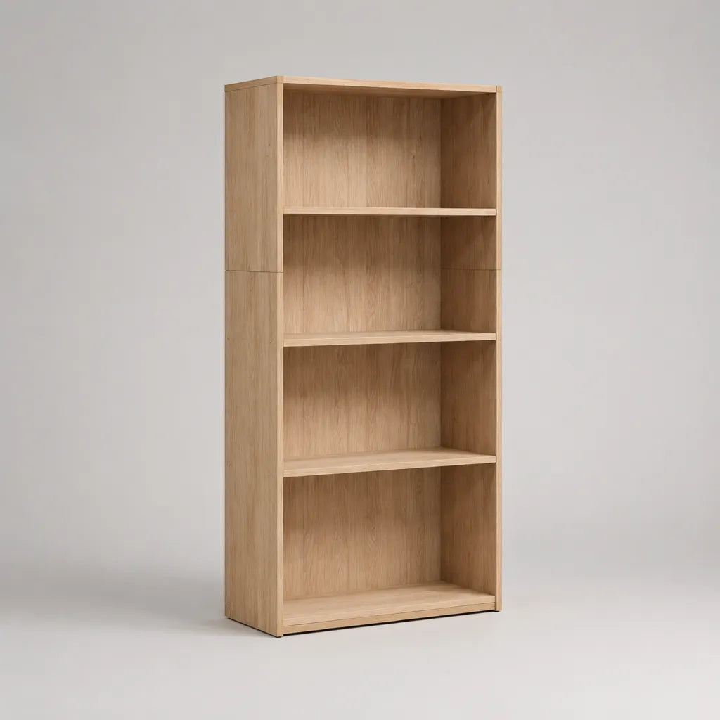 Bücherregal, Standregal mit 4 offenen Fächern aus melaminharzbeschichteter Spanplatte, Eiche hell, 80 × 30 × 180 cm