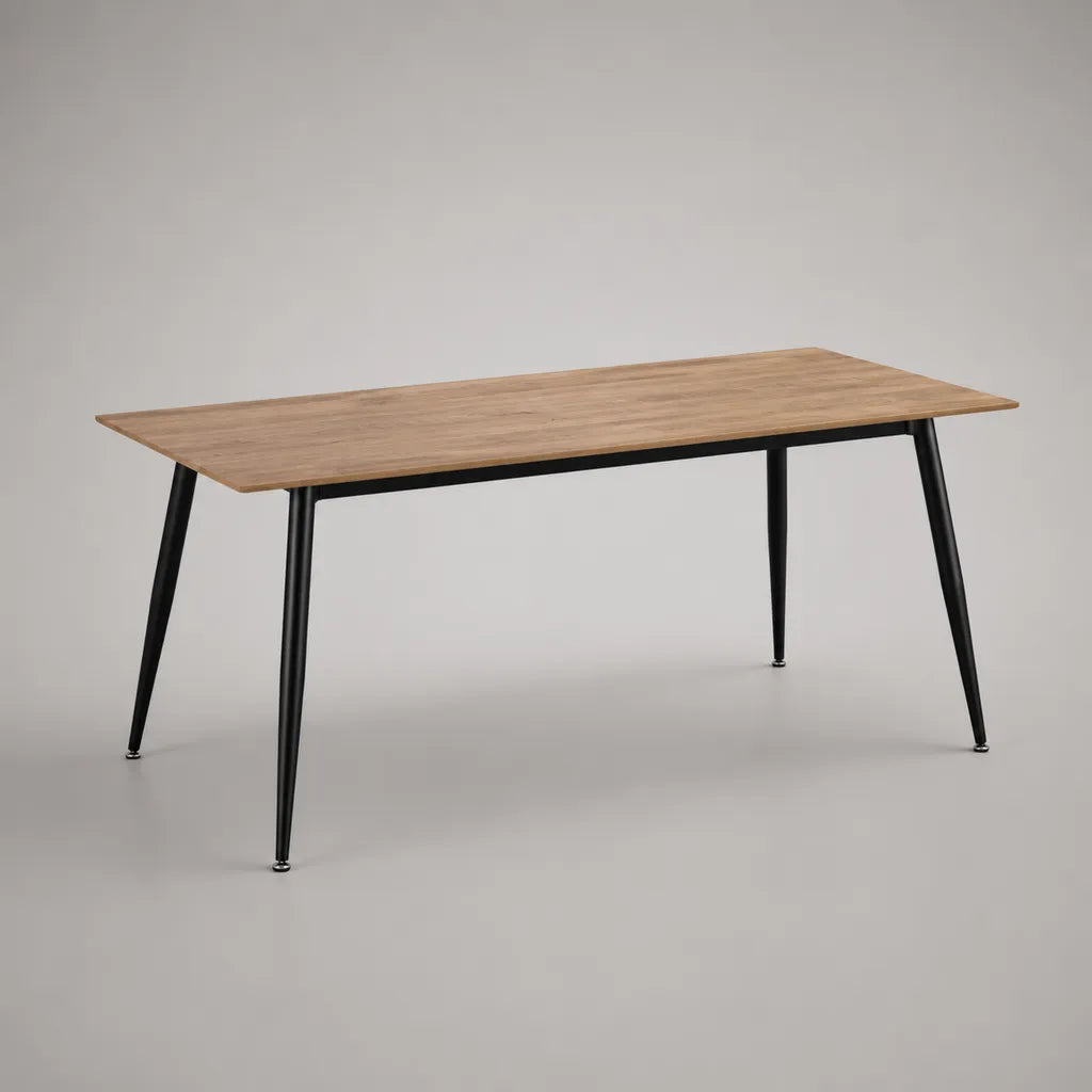 Rechteckiger Esstisch aus MDF mit Eichenfurnier und Stahlgestell, Eiche natur/Schwarz, 160 x 80 x 75 cm