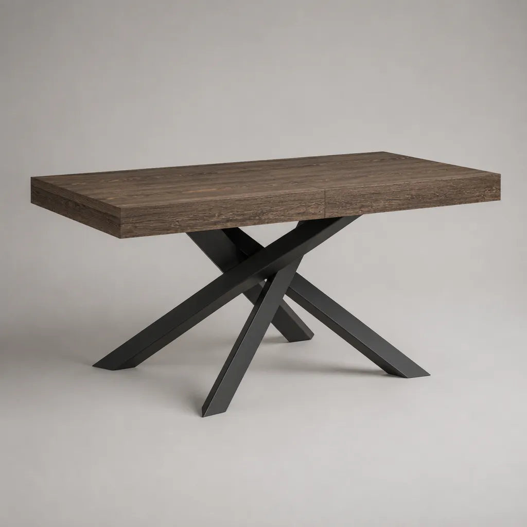 Rechteckiger Esstisch aus Holzwerkstoffplatte mit Stahlgestell, Braun und Schwarz, 160 × 90 × 76 cm