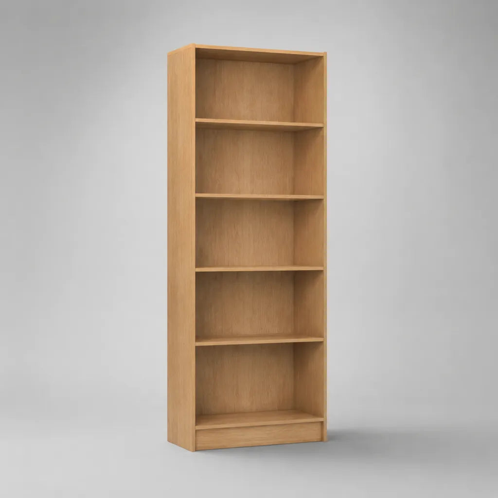 Bücherregal aus melaminharzbeschichteter Spanplatte, 5 offene Fächer, Eichefarben, 60 × 24 × 180 cm