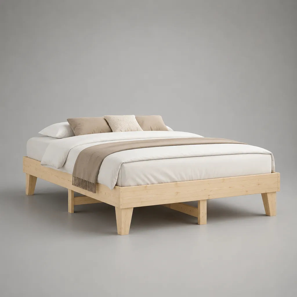 Doppelbett-Bettrahmen aus massivem Kiefernholz, Natur, 160 × 200 cm