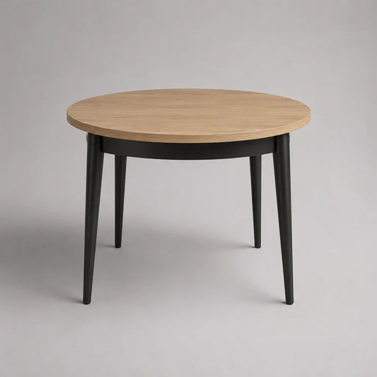 Runder Esstisch aus MDF mit Eichenfurnier und Massivholz, Natur/Schwarz, Ø 100 × H 75 cm