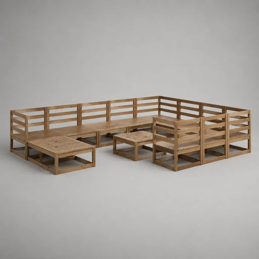11-teiliges Gartenlounge-Set aus massivem Kiefernholz, U-Form, Honigbraun, 350 × 210 × 67 cm