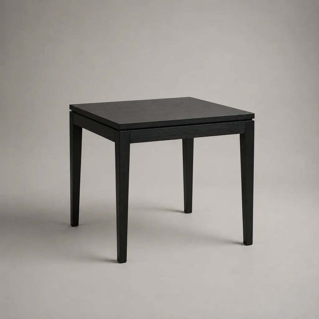 Quadratischer Esstisch aus MDF mit Eschenfurnier und Gummibaum-Massivholz, Schwarz, 80 × 80 × 75 cm