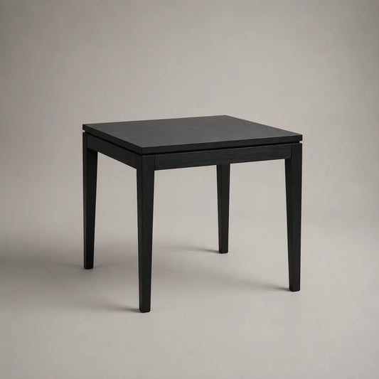Quadratischer Esstisch aus MDF mit Eschenfurnier und Gummibaum-Massivholz, Schwarz, 80 × 80 × 75 cm