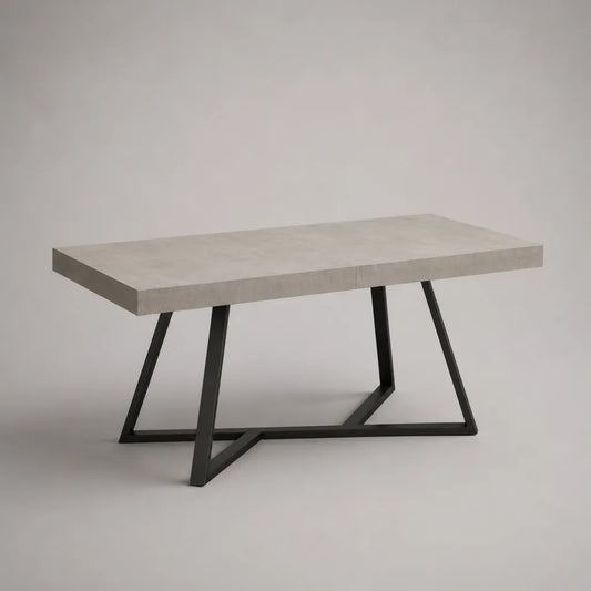 Rechteckiger Esstisch aus MDF und Stahl, Betongrau/Schwarz, 160 × 90 × 76 cm