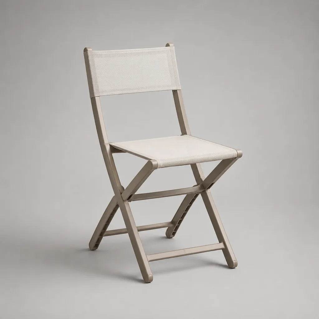 Klappbarer Gartenstuhl aus Metall und Stoff, Beige, 46 × 55 × 87 cm