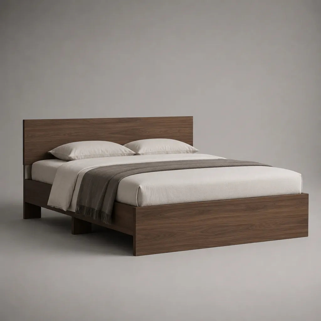 Doppelbettgestell 160 × 200 cm aus Spanplatte mit Walnussfurnier, Nussbraun