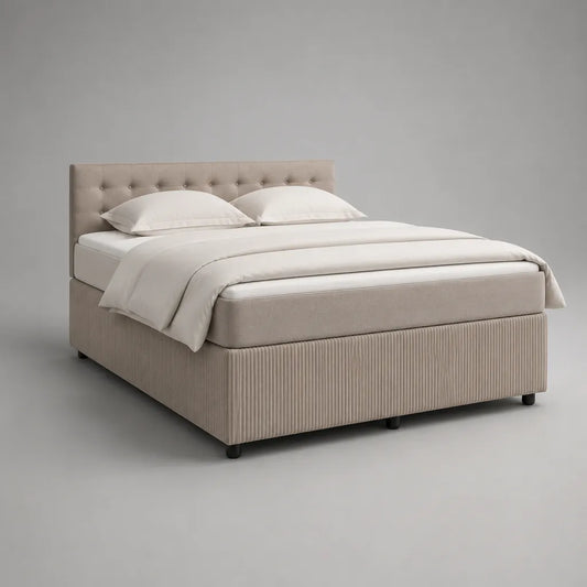 Boxspringbett 160 × 200 cm mit Matratze und gepolstertem Kopfteil, Beige