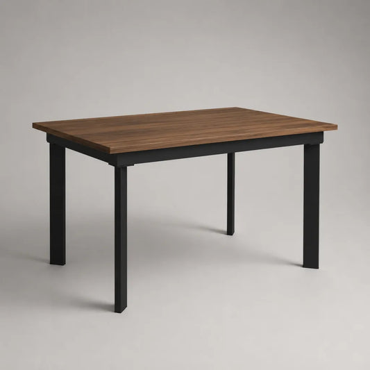 Rechteckiger Esstisch mit Walnussdekor und schwarzem Stahlgestell, Braun/Schwarz, 120 x 80 x 75 cm